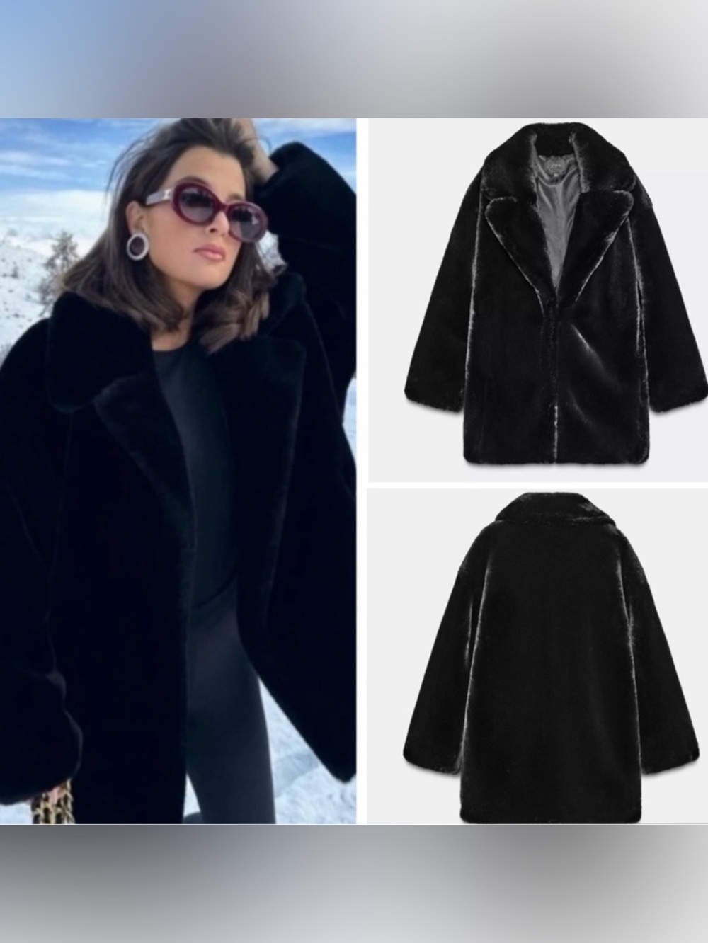 New ZARA Black Faux Fur Coat